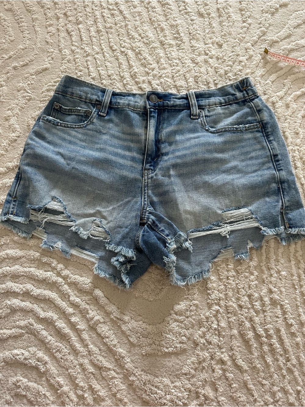 aerie Light Blue stretch Distressed Frayed Hem Denim Shorts